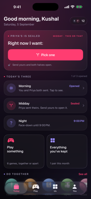 Today in Couple Lock: the live message, and the three for the day.